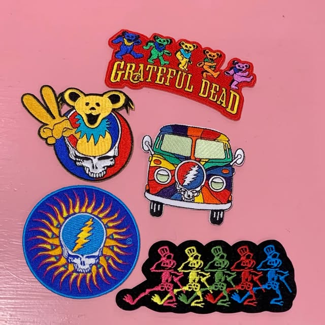 Grateful Dead vintage patches on pink